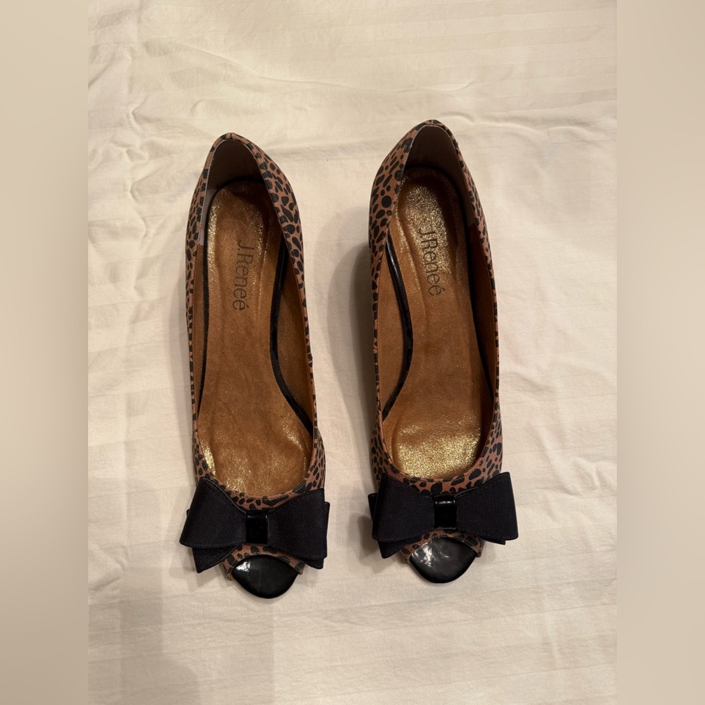 J.Renee Animal Print Flats with Black Bow
